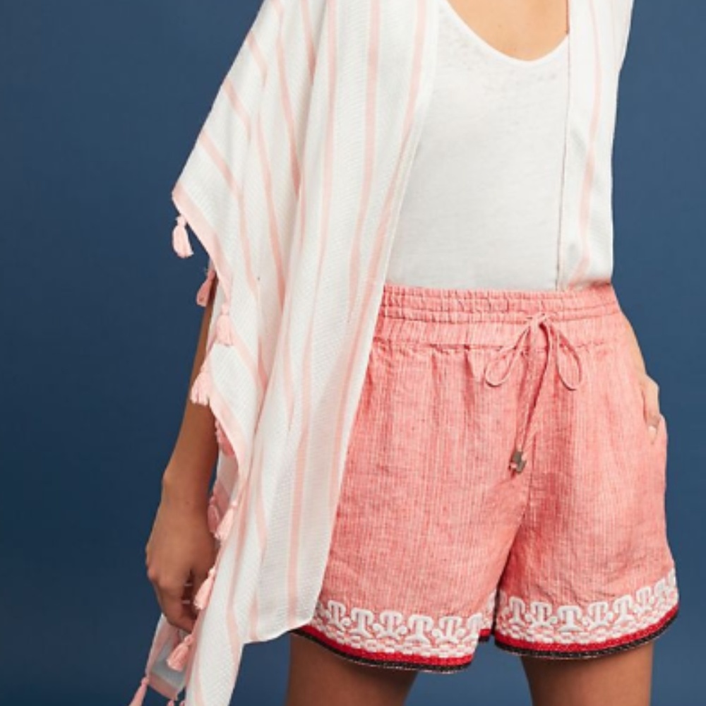 Anthropologie Beachcomber Embroidered Shorts Coral